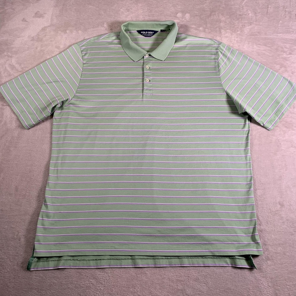 Polo Golf Ralph Lauren Polo Shirt Mens XL Green Striped Short Sleeve Pima Cotton